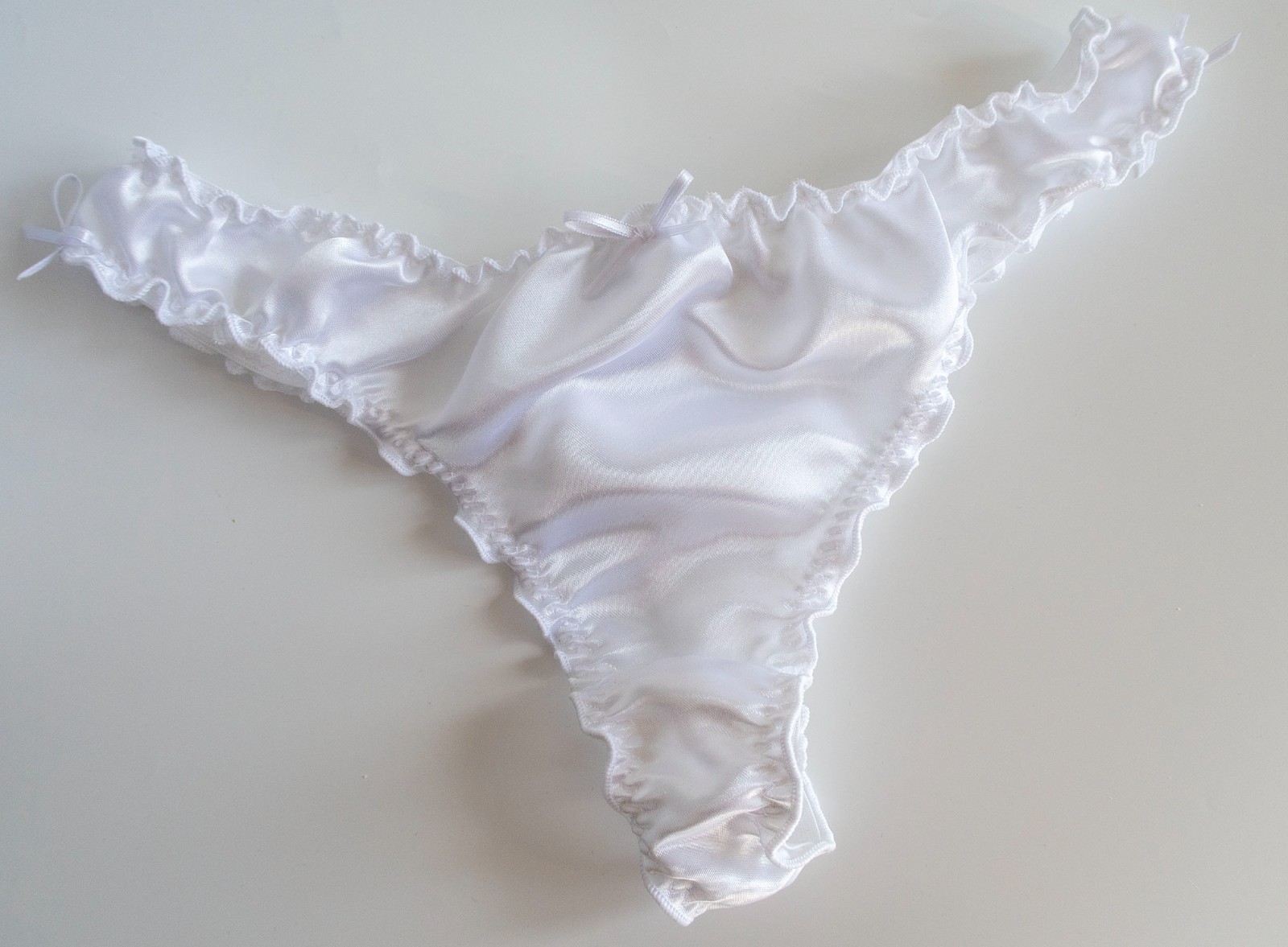 Satin Thong Sexy Panties Knickers lingerie 1pc White or White and Pink SEXY