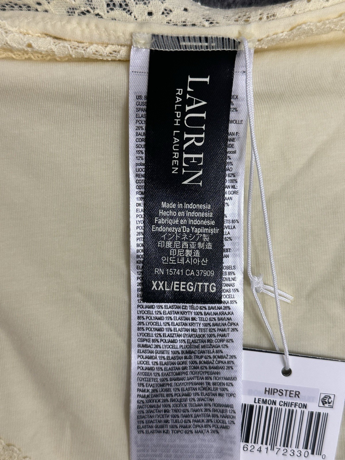 Lauren Ralph Lauren Hipster Panties XXL Lemon Chiffon Lace Trim Cotton Blend