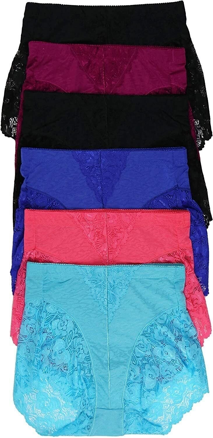ToBeInStyle Women’s 6 Pack High Rise Exquisite Lace Leg Opening Design Briefs