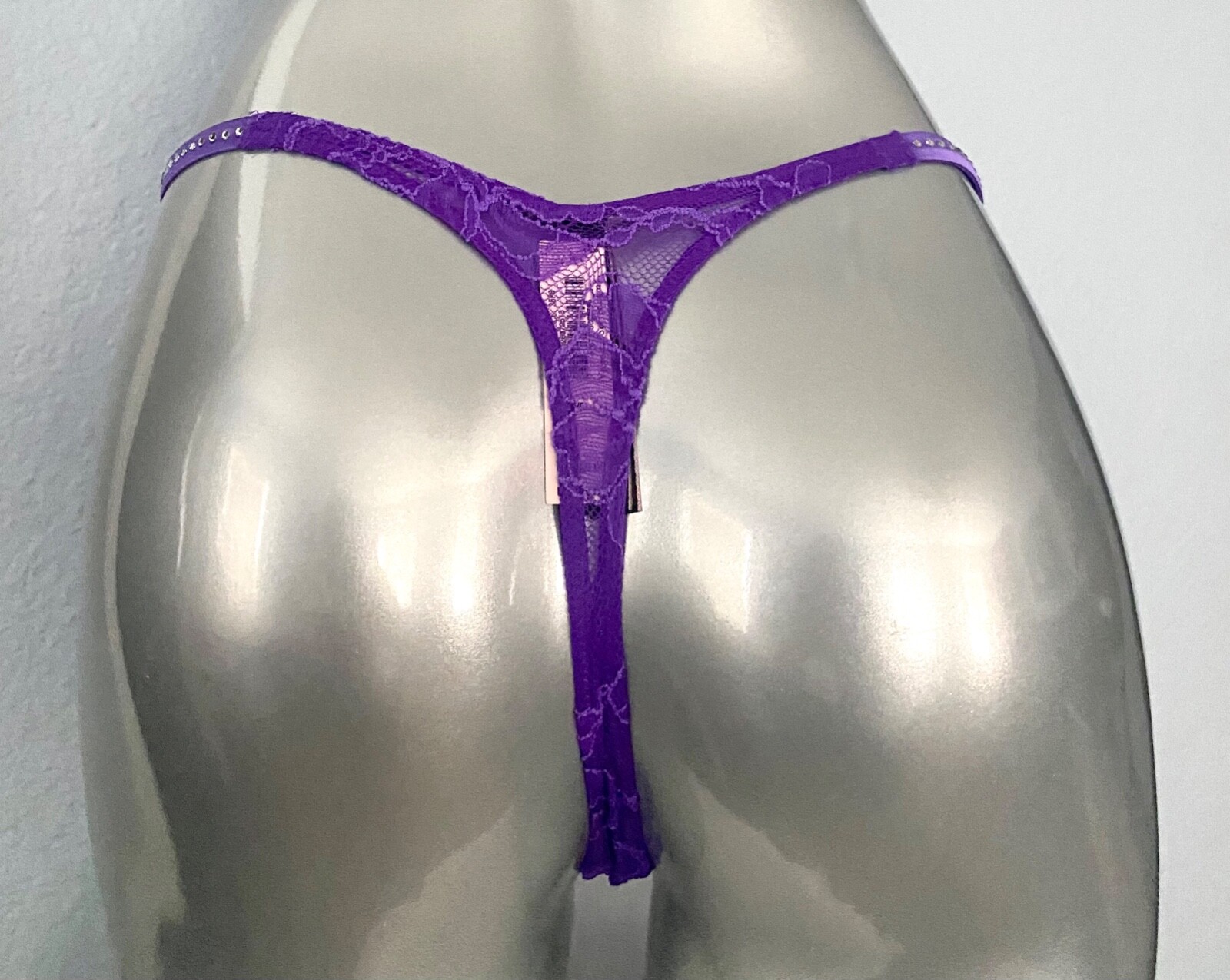 Victoria’s Secret Thong Panty Bright Violet Lace Shine Bling Strap S M L