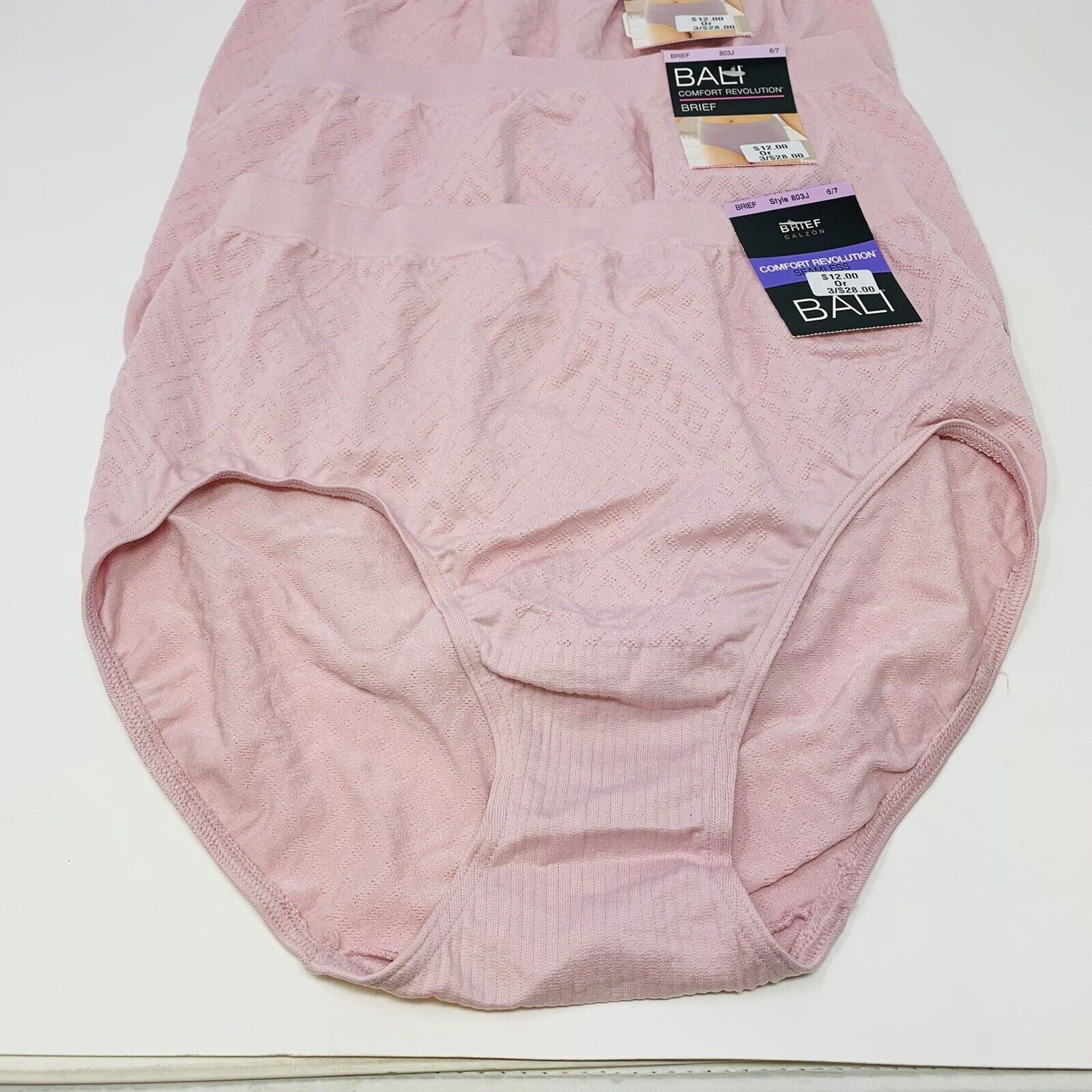New Bali Seamless Microfiber Brief 3 Pack Comfort Revolution 803J Pink 6/7 NWT