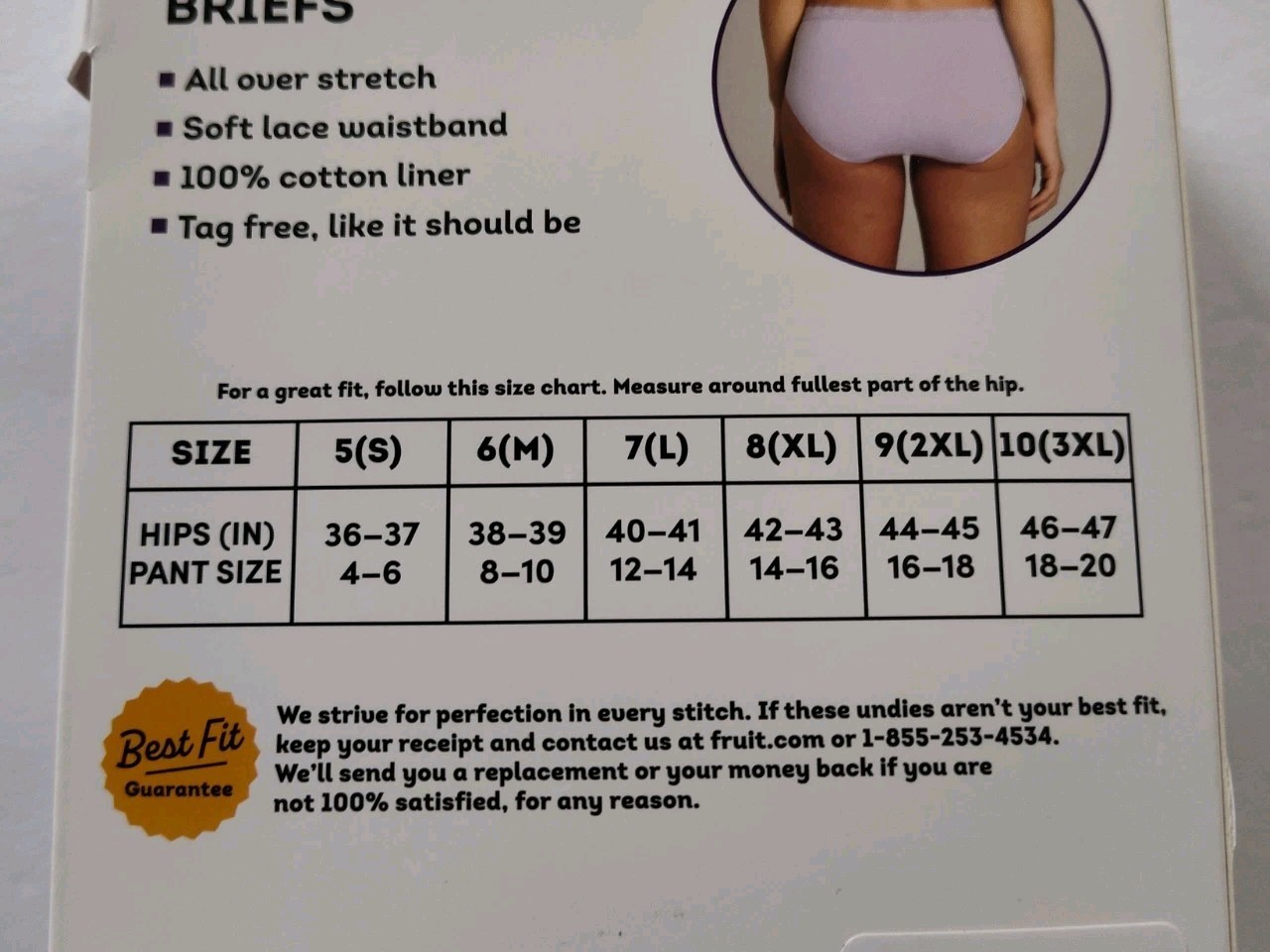 Fruit Of The Loom Cotton Stretch Briefs Women’s Size 9 (2XL) Lace Trim Pack Of 4