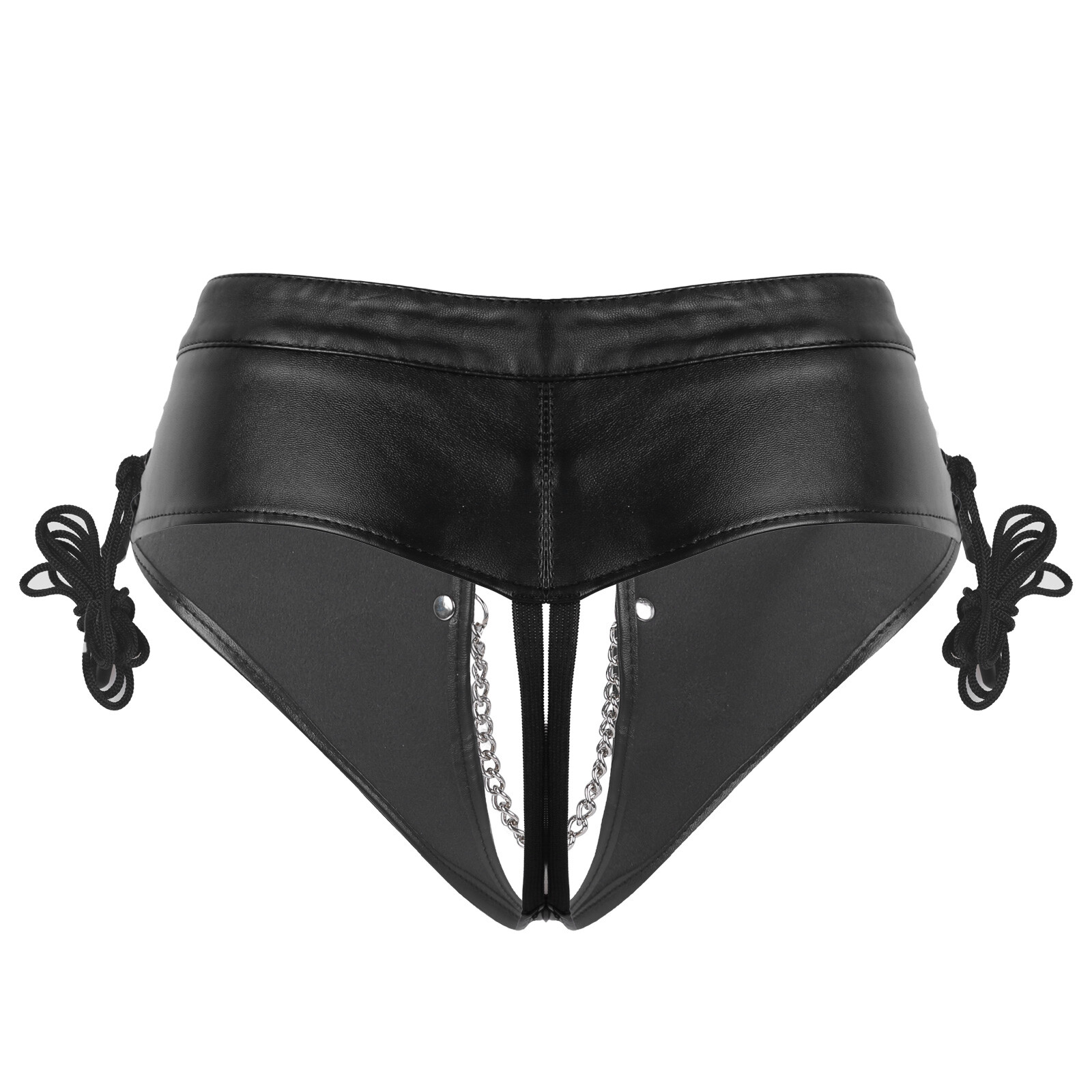 Hot Women Pu Leather Underwear Pants Crotchless Shorts Punk Panties Brief Club