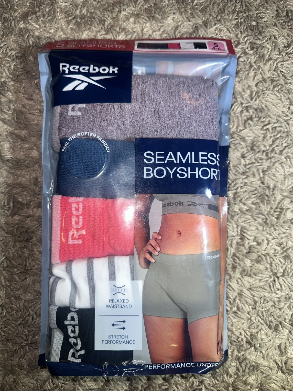 NEW Women’s Reebok 5 Pack Seamless Boyshorts Small White Pink Black Underwear