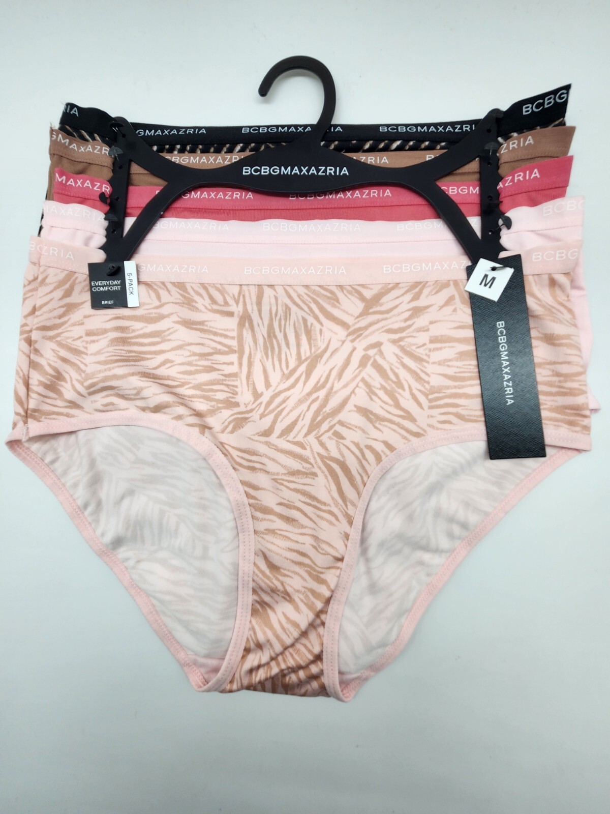 BCBG 5 Pack Women’s L XL Soft Logo Briefs Panties Black Brown Mauve Pink Beige