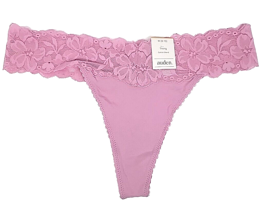 Auden Thong Panties Size M Pink & Black Lace, Heather Gray Cotton 4-way Stretch