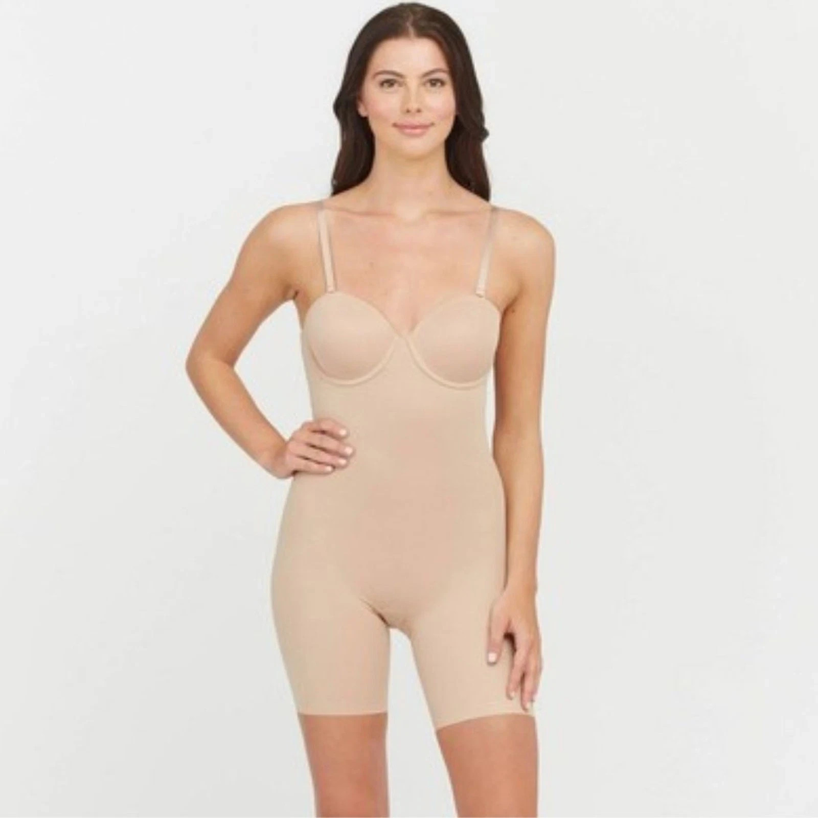 Assets By Spanx Women’s Flawless Finish Strapless Cupped Midthigh Bodysuit S