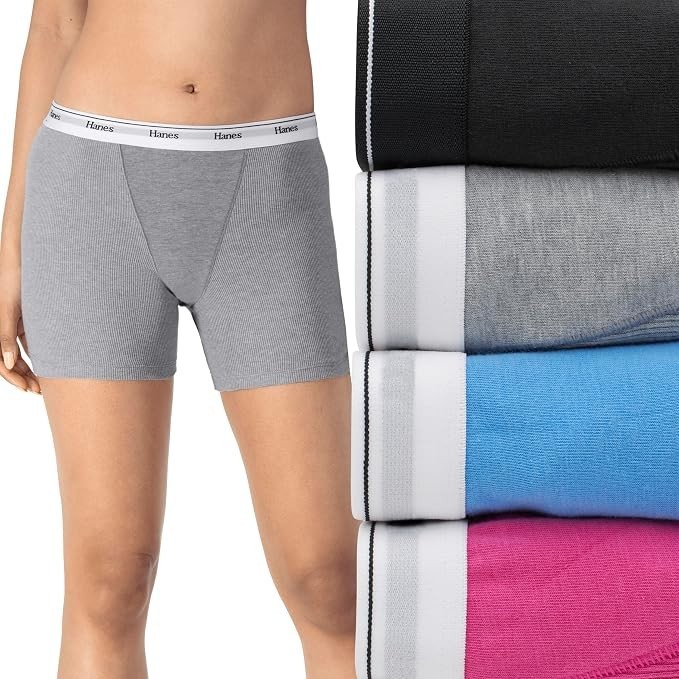 Hanes Originals Women’s Mid-Thigh Boxer Brief Pack, 4-Pack Cotton Underwear