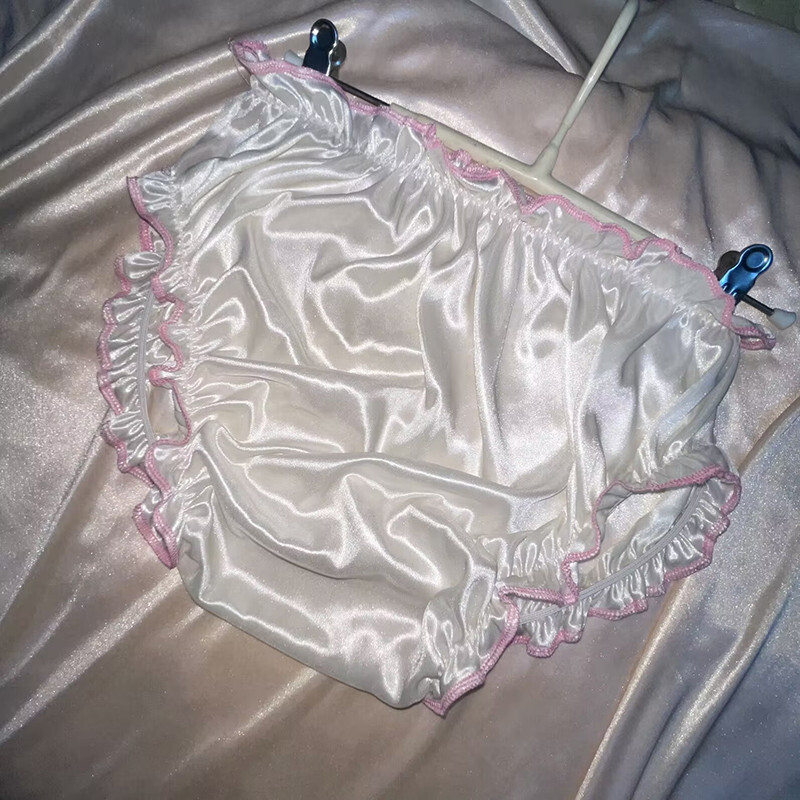 Women’s Men’s Faux Satin Silk Panties Briefs Underpants Ruffles Stretch Princess