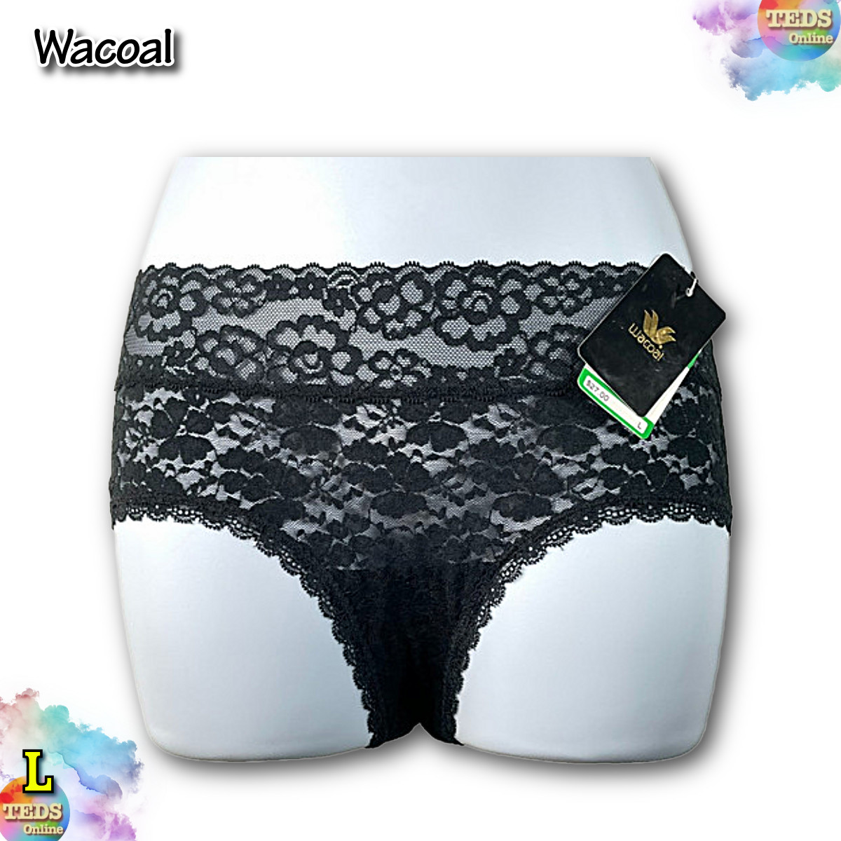 NWT Wacoal Women’s L Black Lace Panties 841191