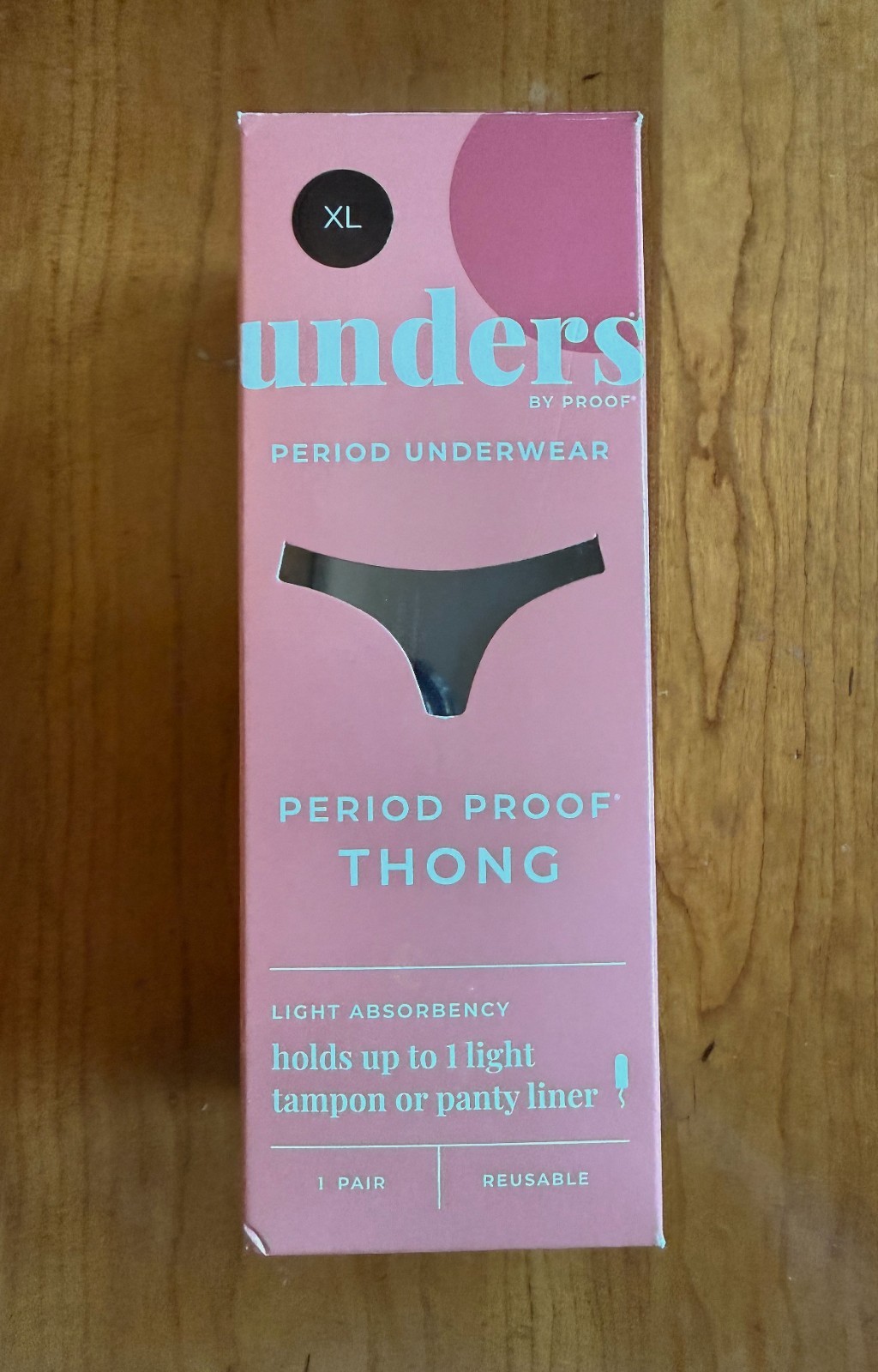 Unders Underwear Period Proof Thong XL Black Light Absorbency Reusable NEW