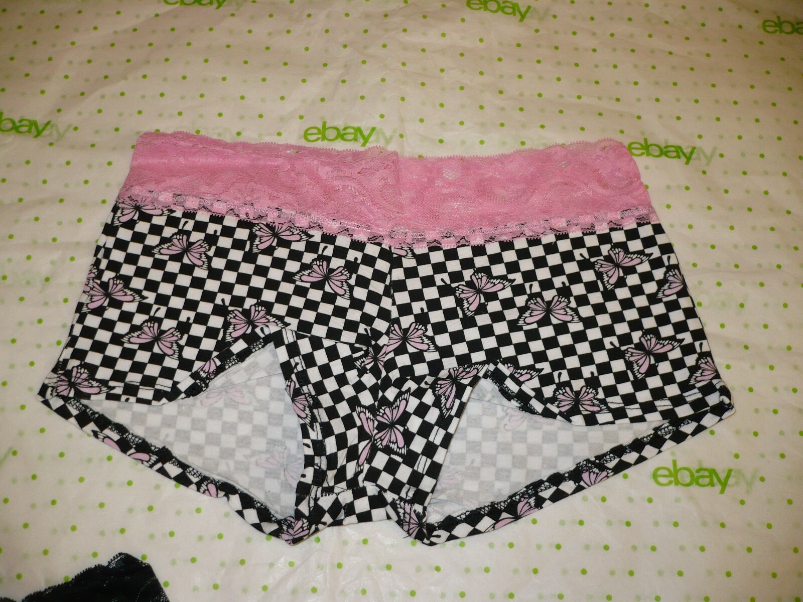 Rue 21 Women’s Boyshort Panties MEDIUM Check Butterflies W Lace Waistband New