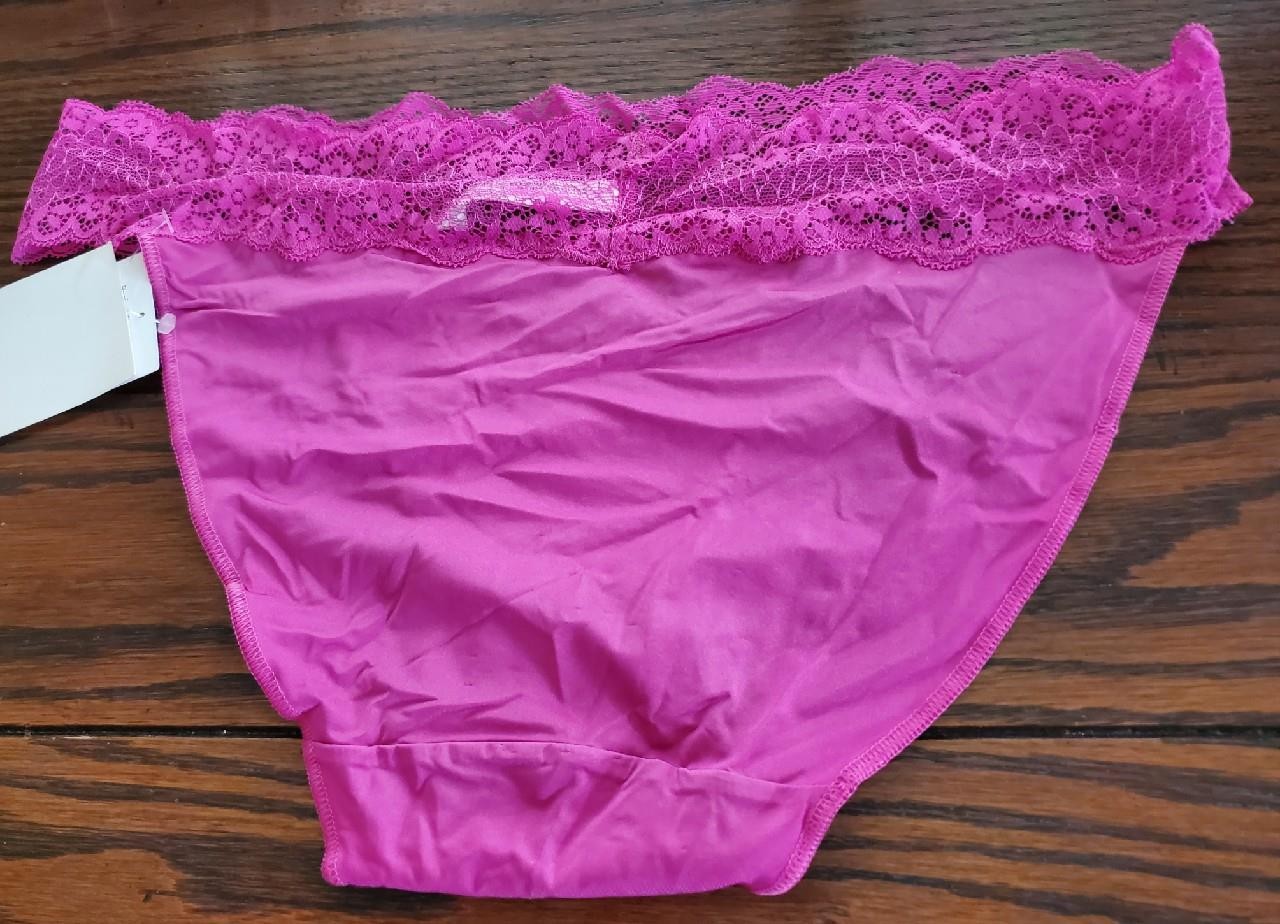 NWT LE MYSTERE PERFECT PAIR MICROFIBER w LACE BIKINI PANTIES 2361 RASPBERRY L