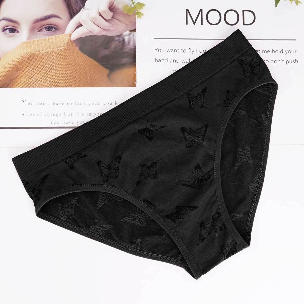 Women Breathable Low Rise Panties Butterfly Jacquard Brief S, M, L, XL, 2XL