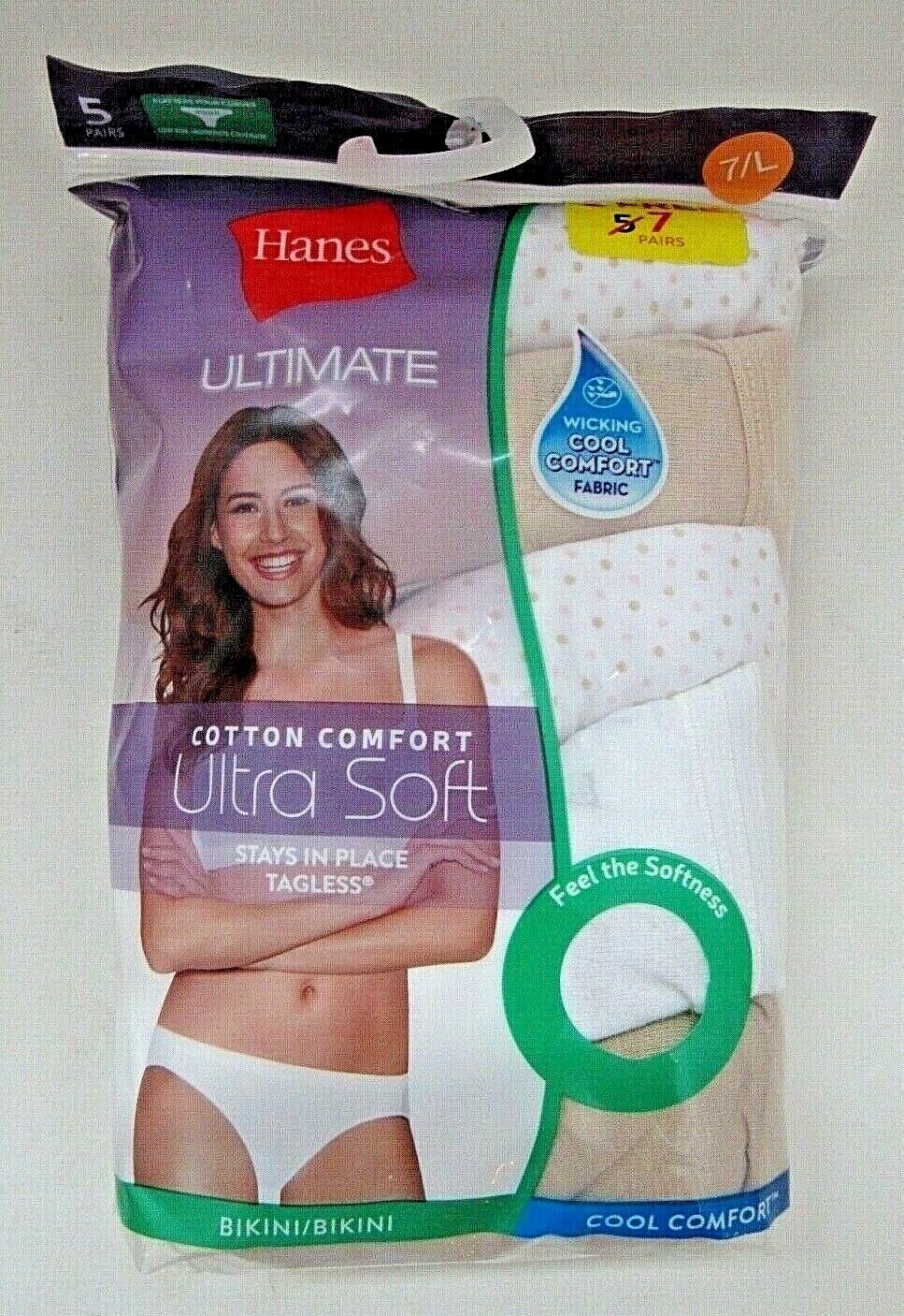 HANES Cool Comfort UltraSoft Tagless Bikini 42HUC7 White/Beige 7 Pack SZ 5 to 9