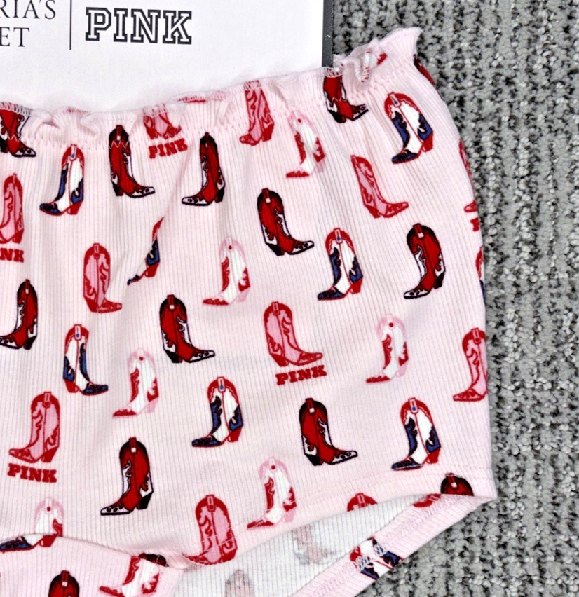 Victoria’s Secret PINK NWT Small Pink Cowgirl Boots Boyshort Panty Ruffle Cutout