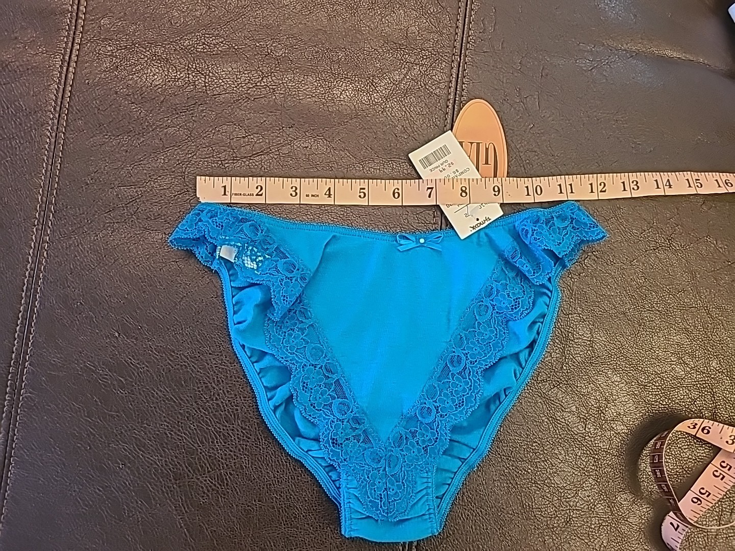 Gia Panties New NOS NWT Teal Blue Vintage Flutter Lace Cotton Sz 7 L