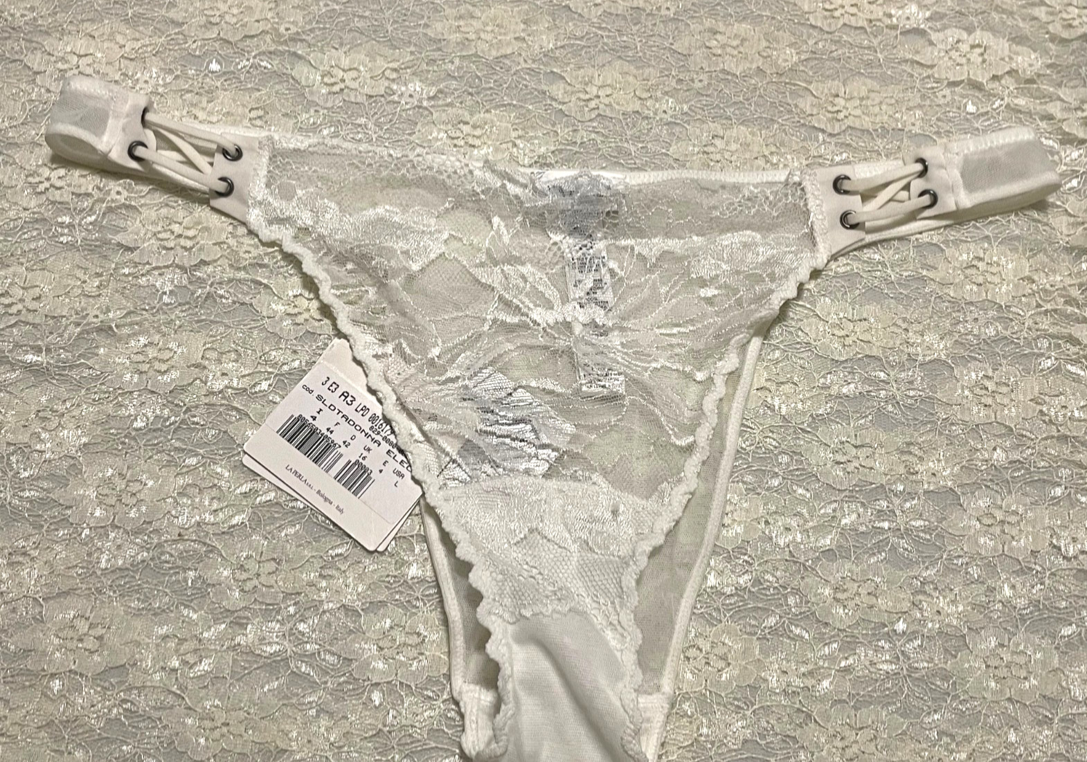 La Perla Donna Eleonora Collection L Brazilian Tanga Panty White Lace