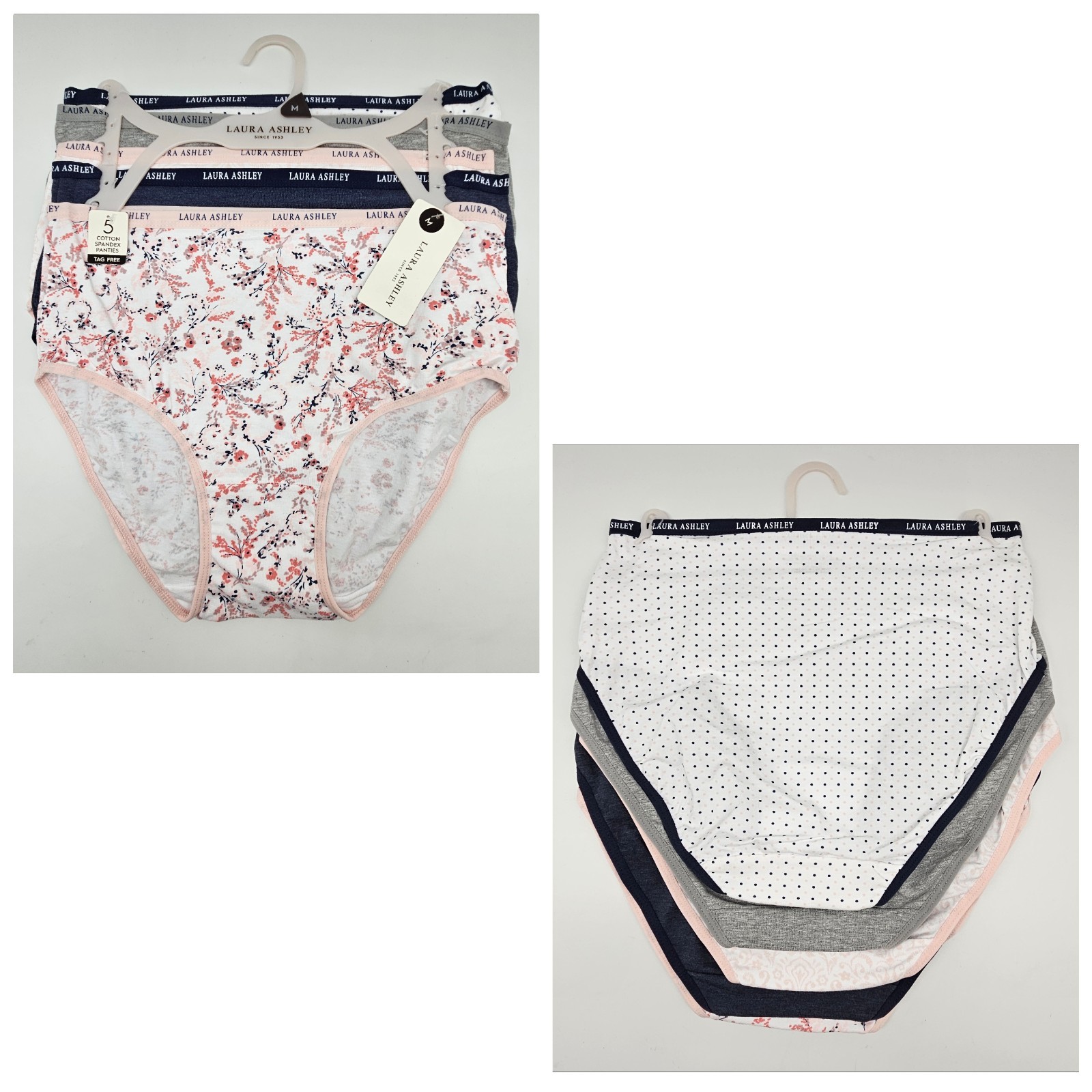 LAURA ASHLEY 5 Pk Women S M L XL Logo Cotton Panties Black White Gray Beige Pink