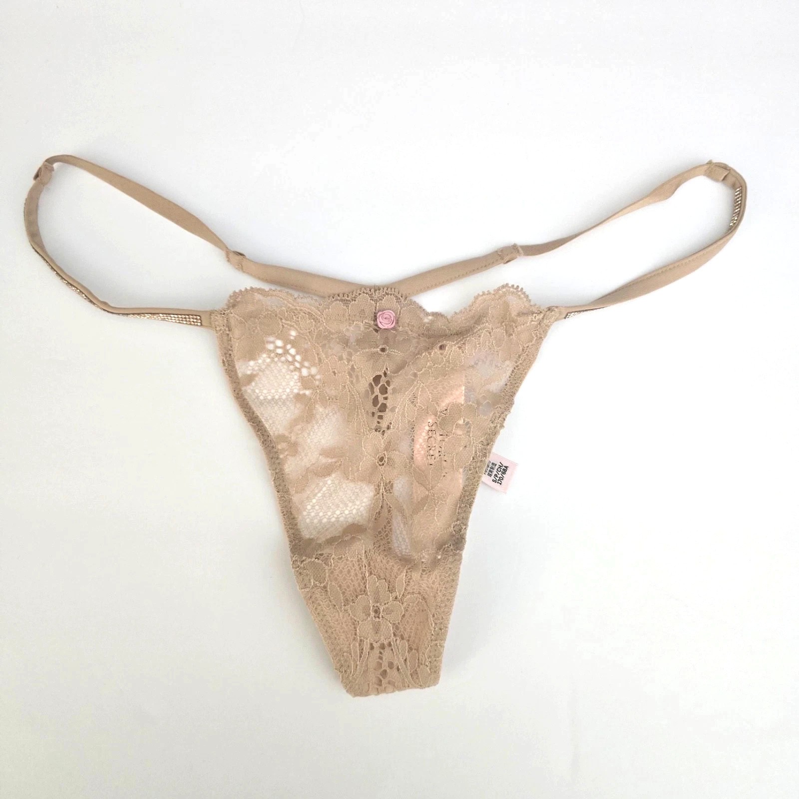 Victoria’s Secret Dream Angels – M Shine Strap Beige Praline Lace V-String Panty