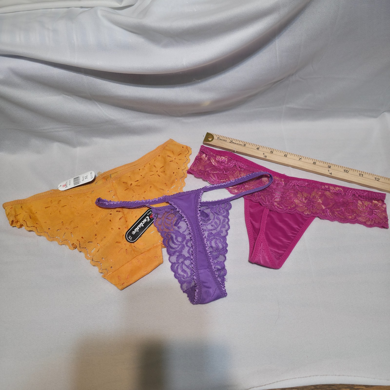3 Exclusive Lace Thong Pink, Orange & Purple Panties Underwear Size XL NWT
