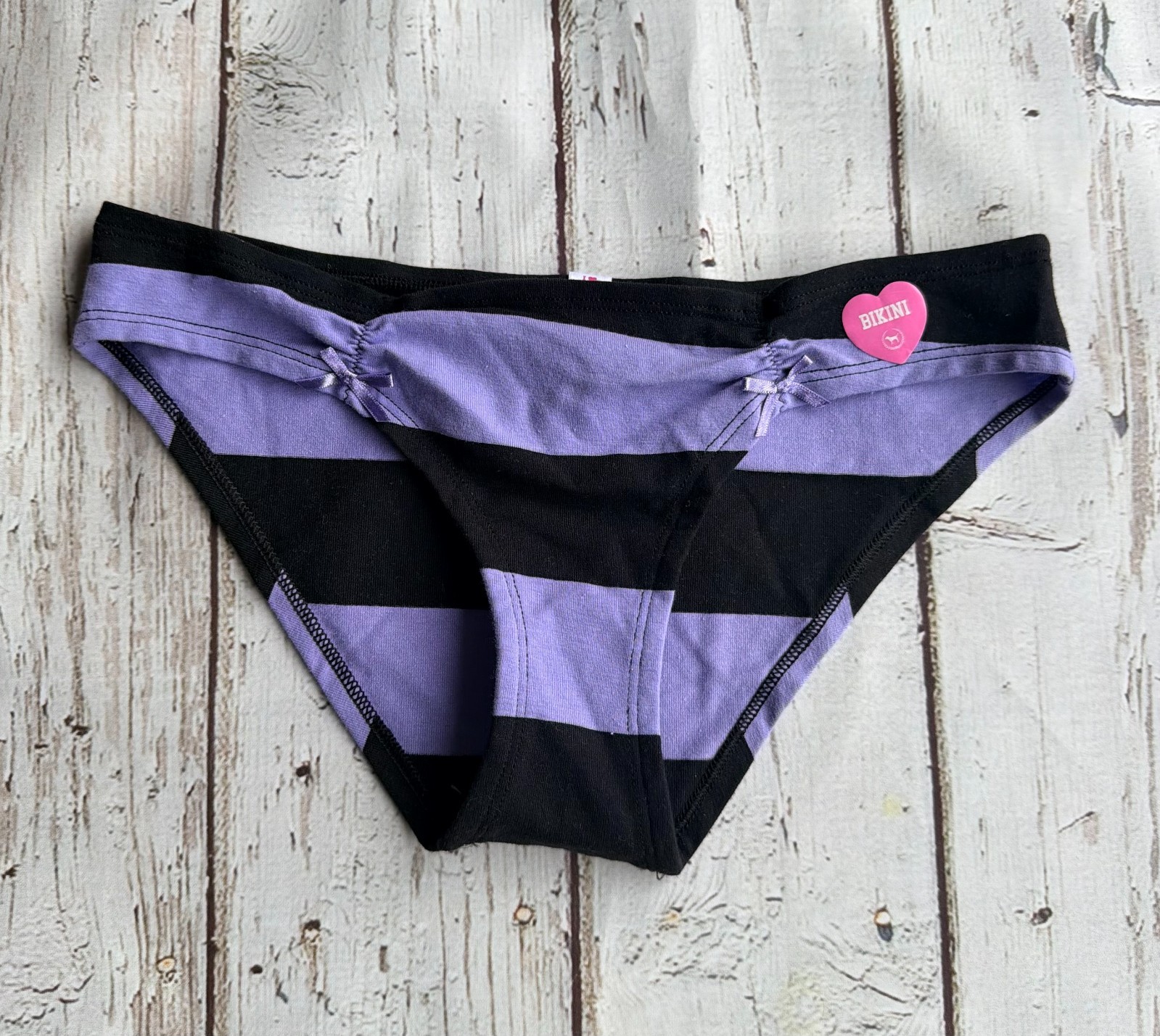 Vintage Y2K VS PINK Purple &Black Striped S Low Rise Cheeky Bikini 06.11 NWT HTF