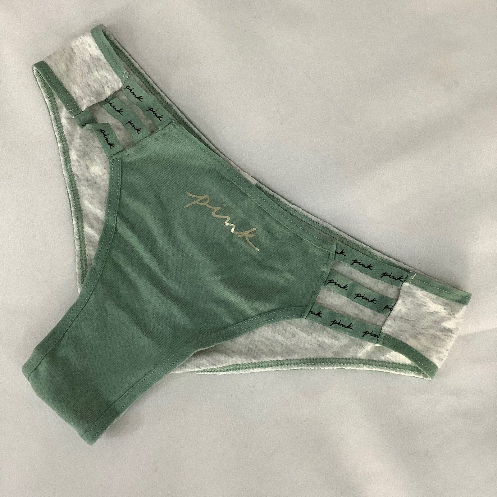 Victoria’s Secret PINK Khaki Green & Grey Strappy Cheekster Panties Size XS BNWT