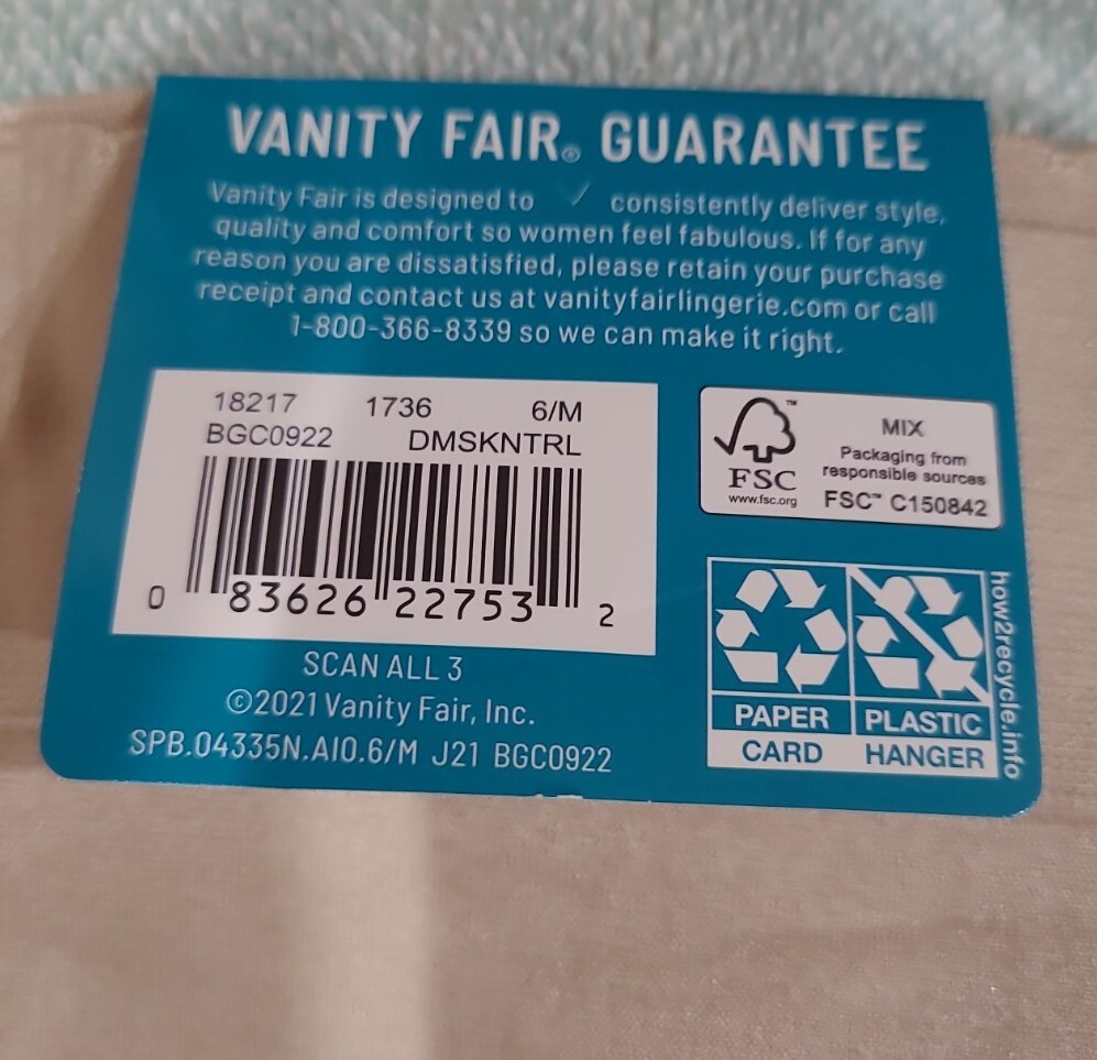 NWT Vanity Fair No Pinch No Show Bikini Panties 18217 Seamless Comfort Size 6/M