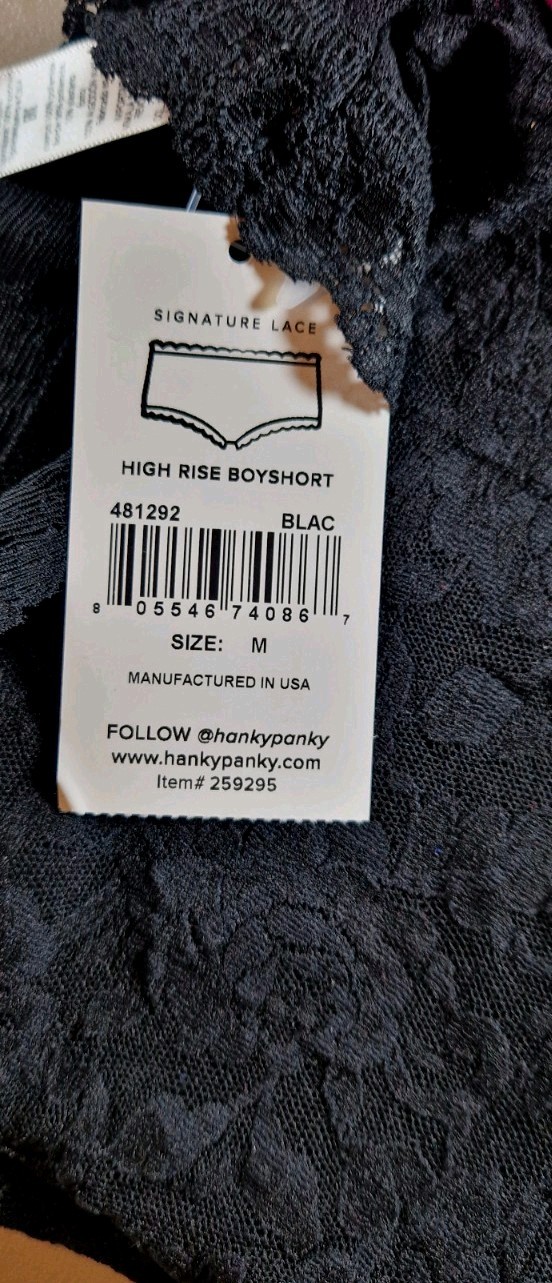 Hanky Panky Signature Lace High Rise Floral Boy Short M fits UK 12 NEW Black