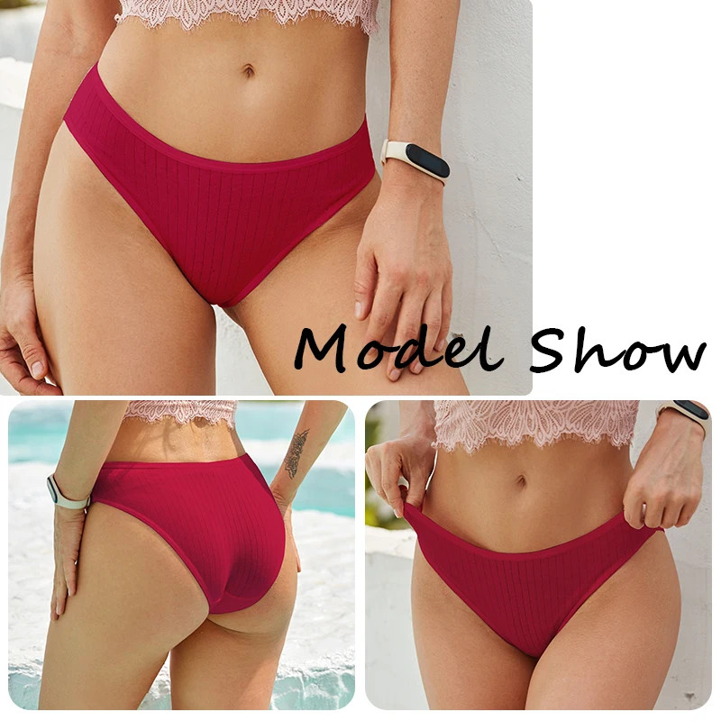 4PCS/SET Women’s Cotton Panties Sexy Soft Striped Underpants 12 Solid Color.