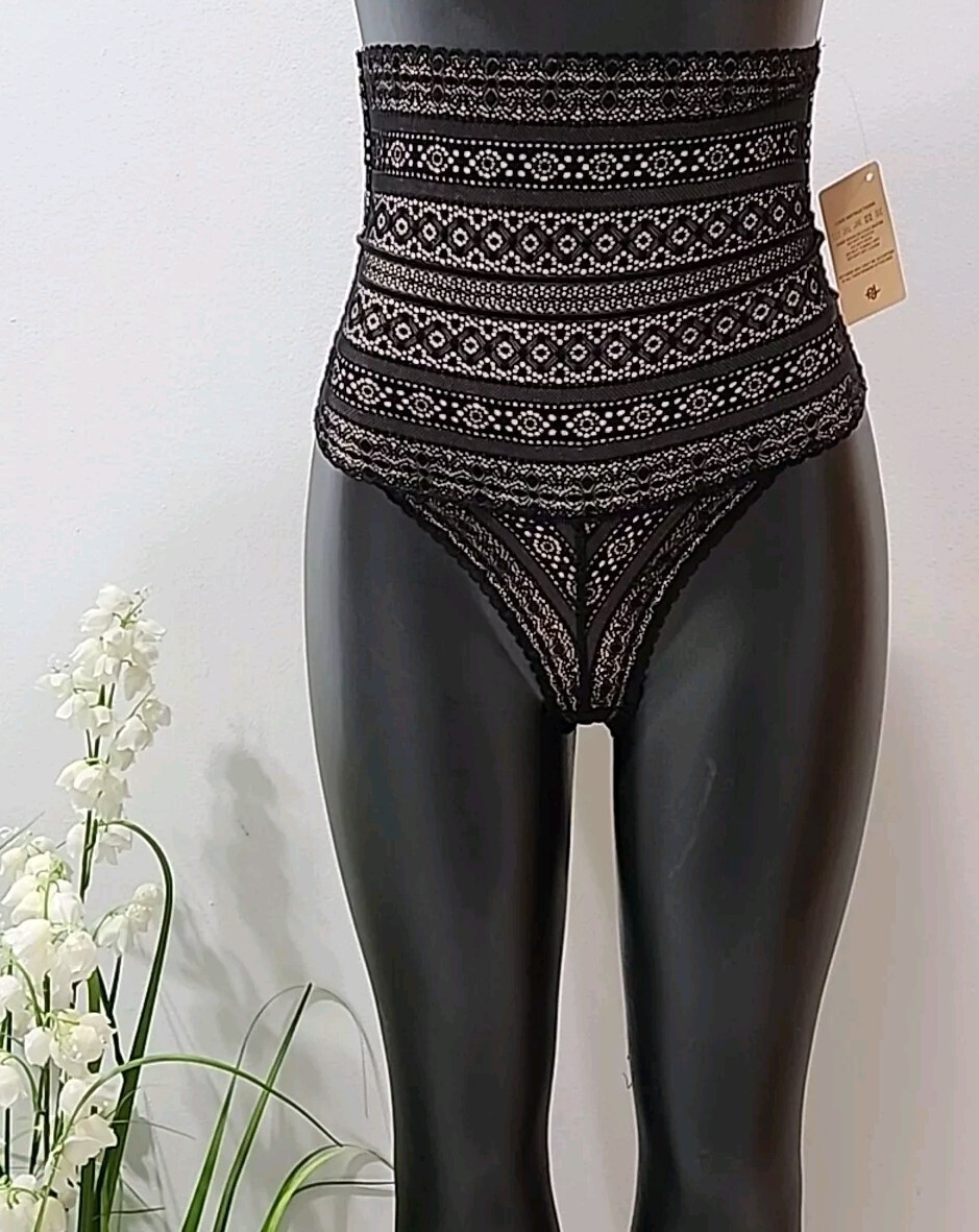 2 Popilush Shapewear Panties High-waisted Underwear Lace Thong Black 3XL Size