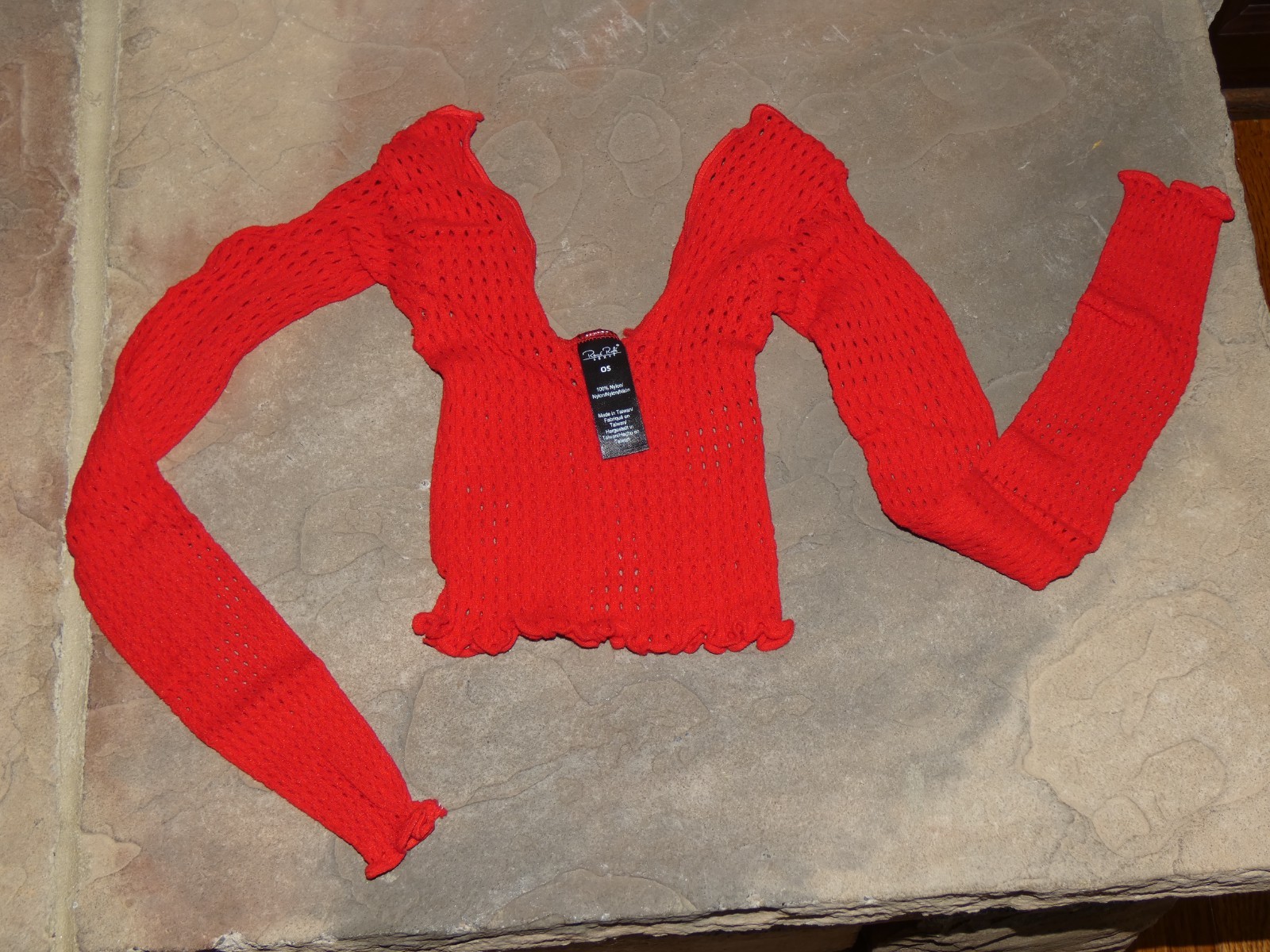 Rene Rofe 2 Piece Fishnet Long Sleeve & Mini Skirt Set Red One Size