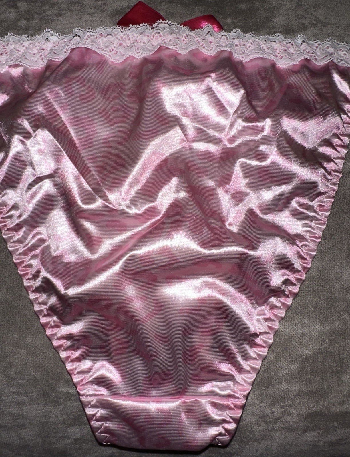 Vtg Styl Pink Animal Print 2nd Skin Satin & Lace String Bikini Panties XL NEW