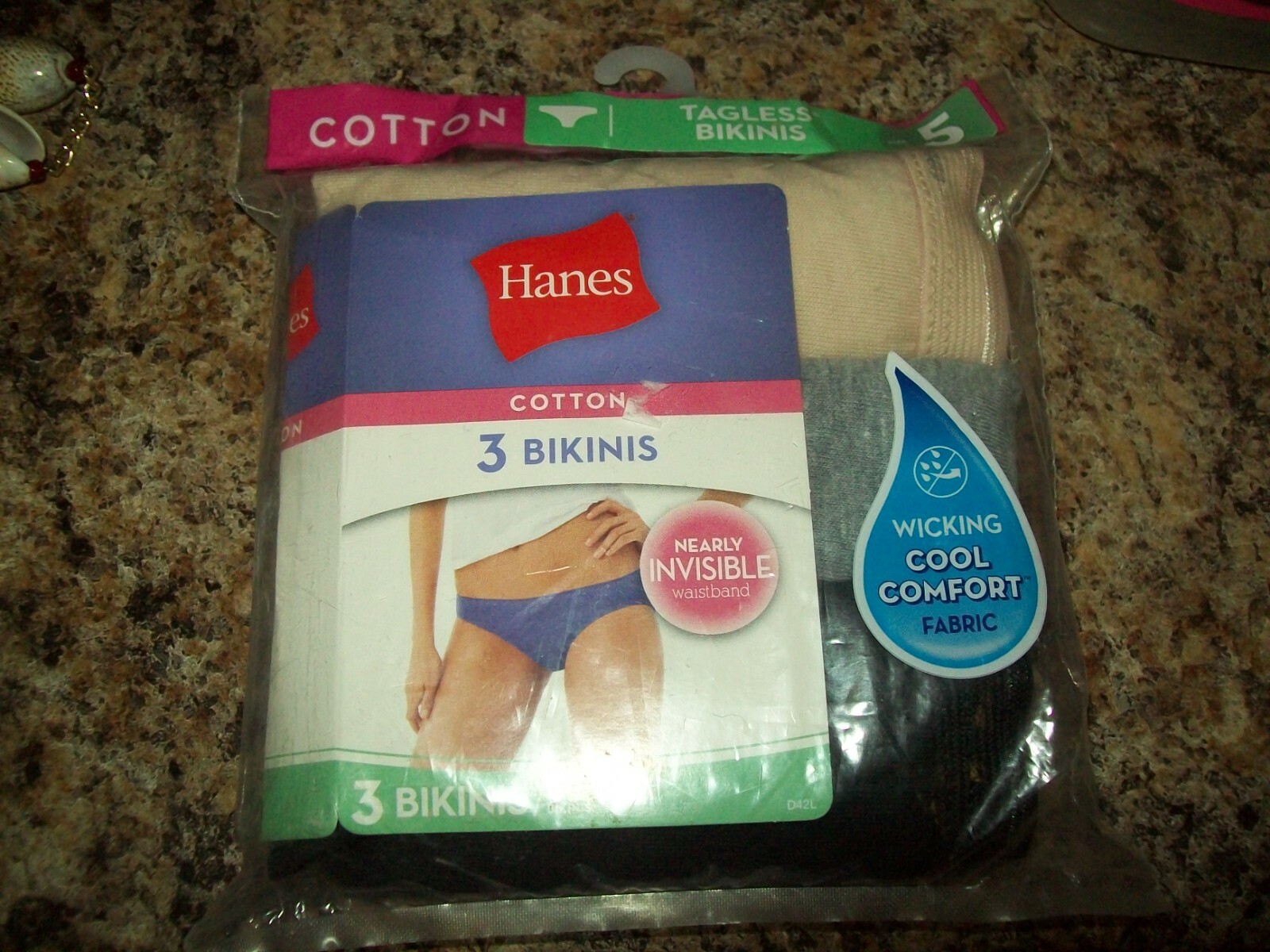 Hanes Womens Bikinis Multi-Colored 3 pk-Sz 5
