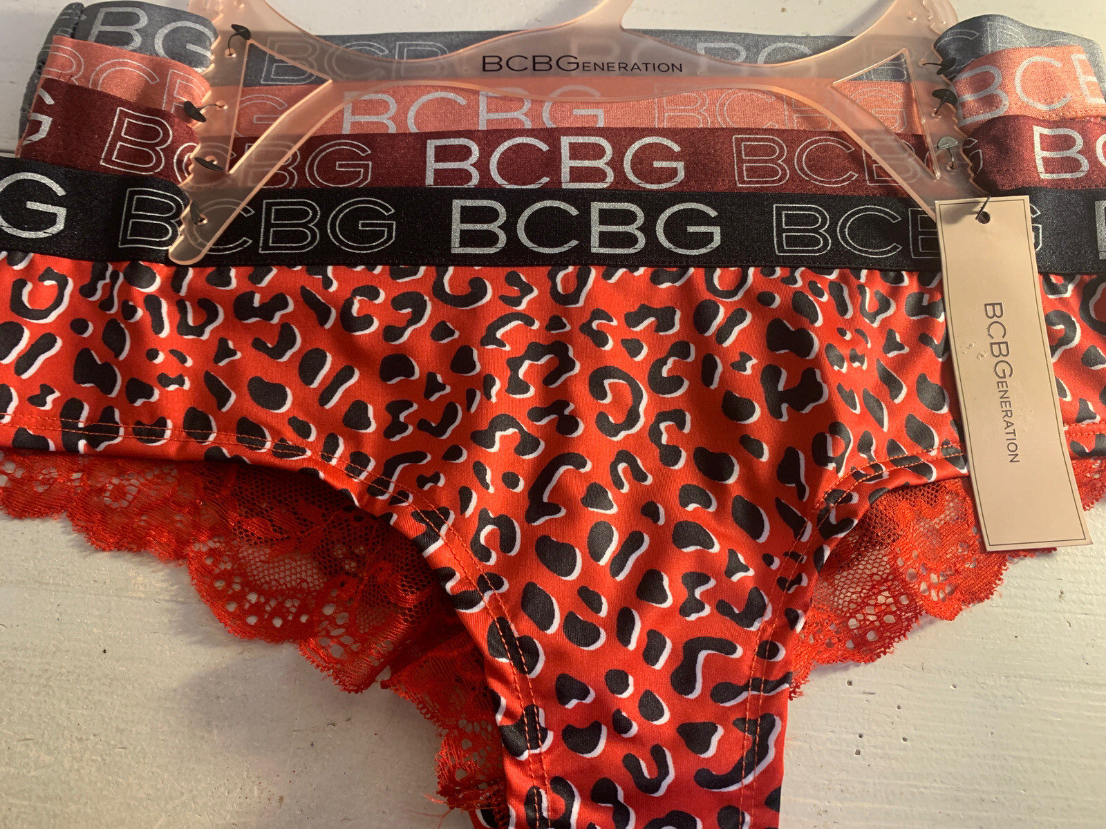 BCBG BCBGeneration 4 Pair Cheeky Panties Underwear Large Lace Pink Gray Red
