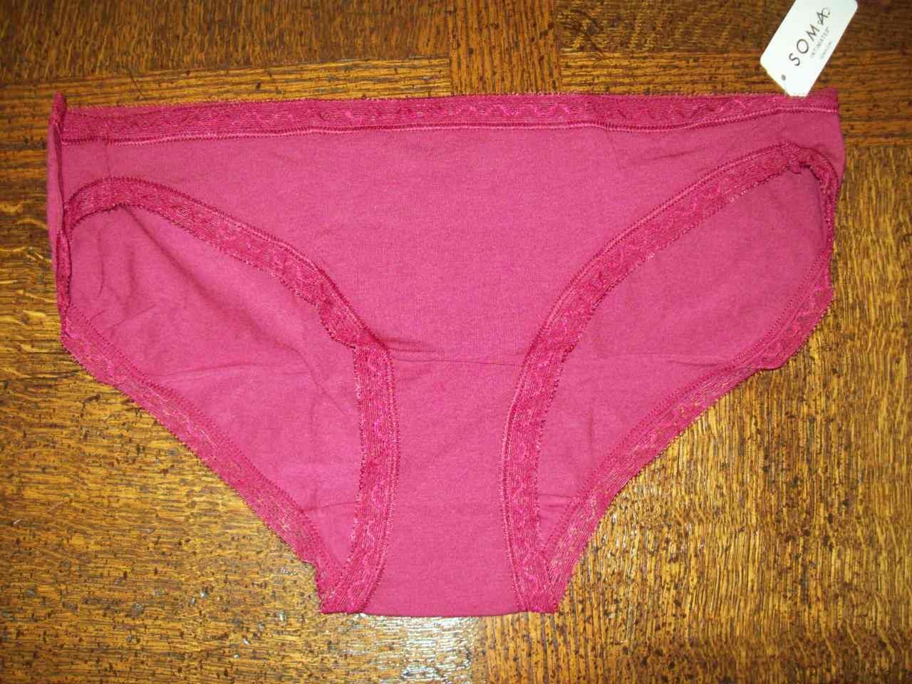 NWT SOMA BIKINI PANTIES W LACE COTTON MODAL 570287493 RED BRICK L