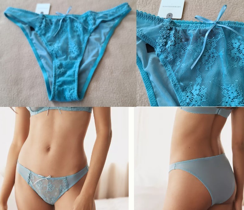 By Anthropologie Lace Mesh Bikini Panty Brief Size S Blue Sexy Flirty NWT