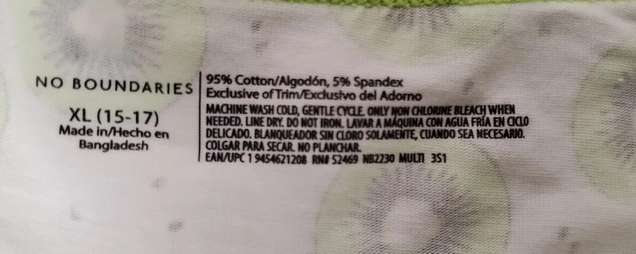 No Boundaries THONG XS XL 2X 3X Kiwi Print Green White Cotton Spandex Juniors