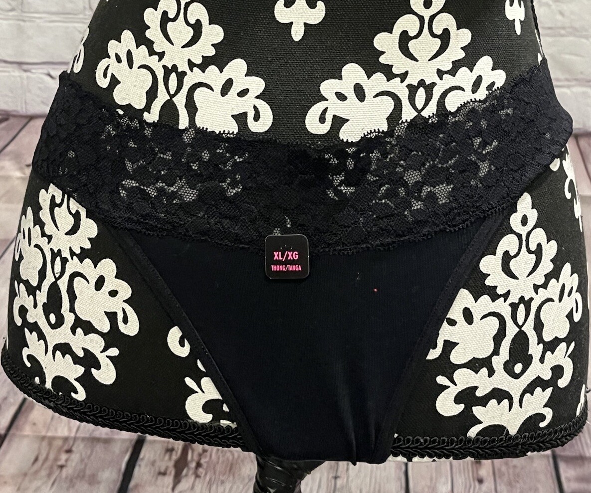 NWT La Senza Women’s Solid Black / Black & Gray Floral Laced Thongs Set Of 2 XL