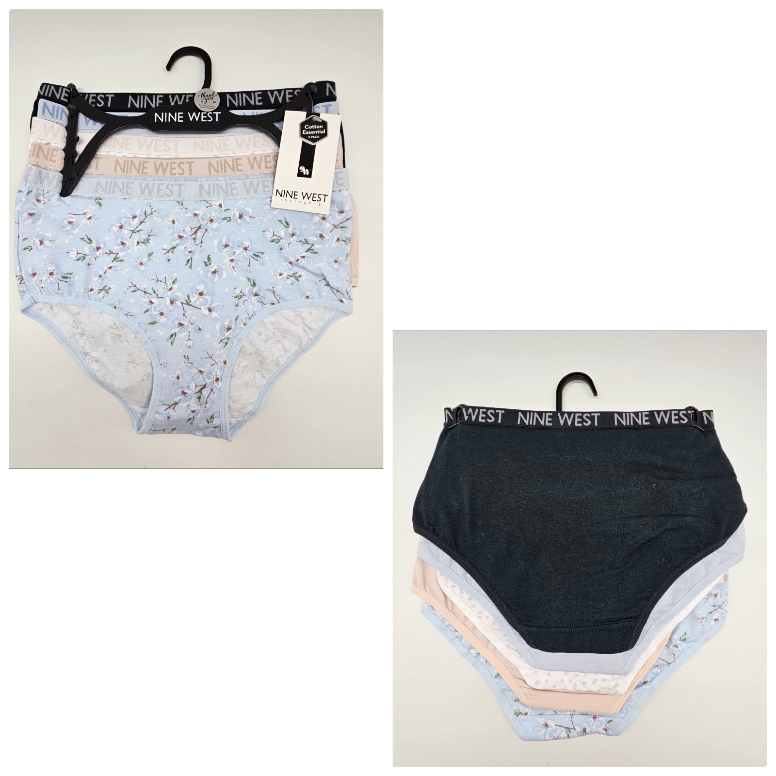 NINE WEST 5 Pack Women’s S M L XL Cotton Logo Panties Black Blue Cream Beige