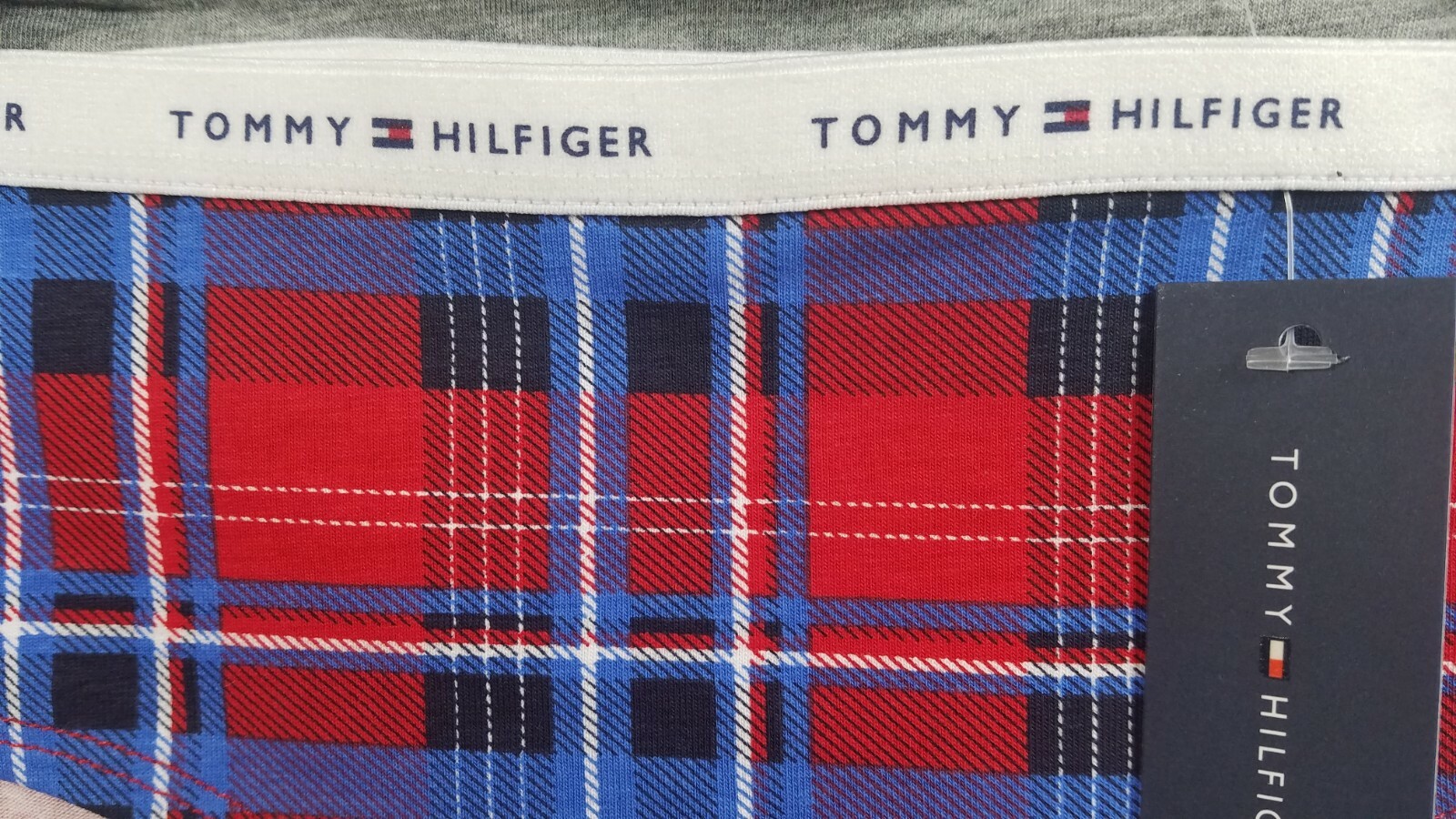Tommy Hilfiger 3Pk Hipsters Cotton Stretch M Red Blue Plaid & Solid Gray, Navy