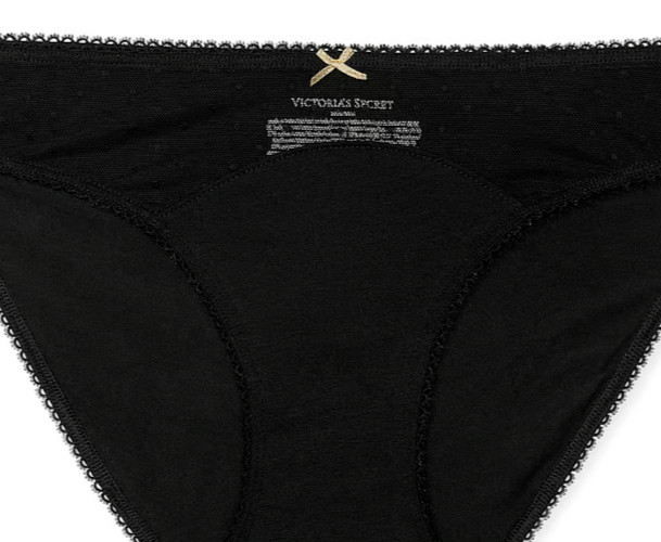S NOIR Dk Black Dot Mesh Gold Bow Stretch Cotton Victoria’s Secret BIKINI Panty