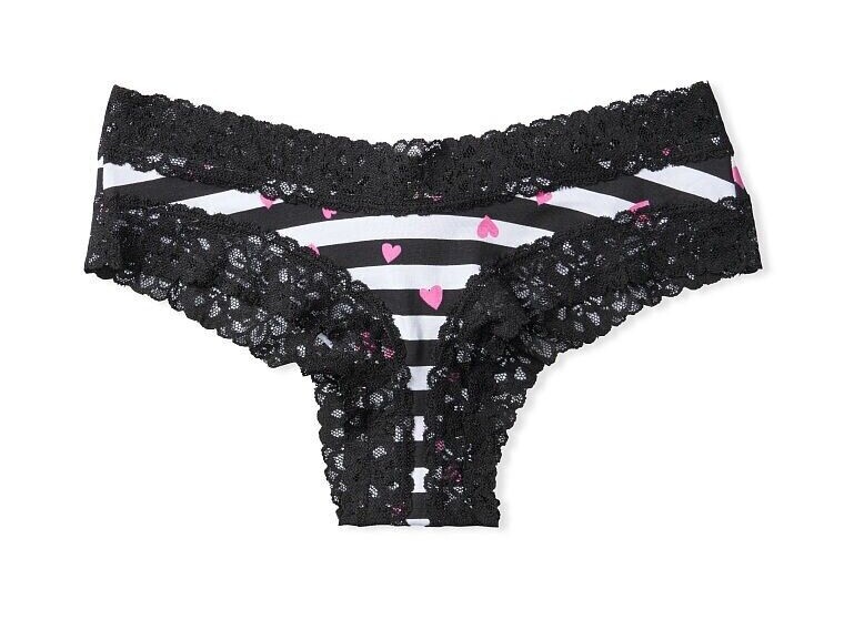 XXL Black White Pink Heart Victoria’s Secret Cotton LaceWaist & Leg Cheeky Panty