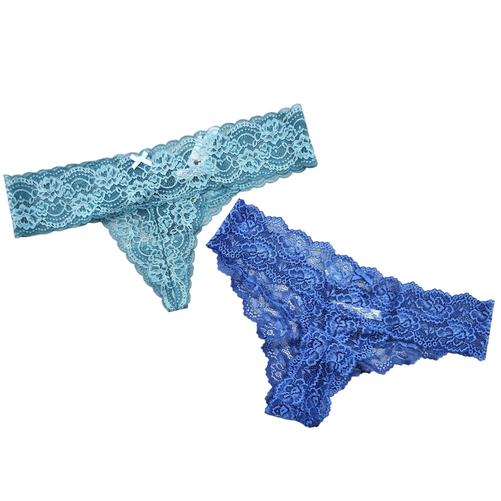Scarlett Blue Women Blue Floral Lace Assorted 2-pc Set Thong Panties Size XL