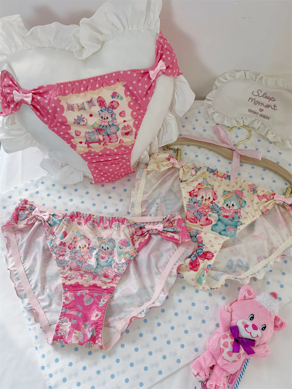 Cartoon Print Panties Mid Rise Bow Ruffle Breathable Women’s Underwear