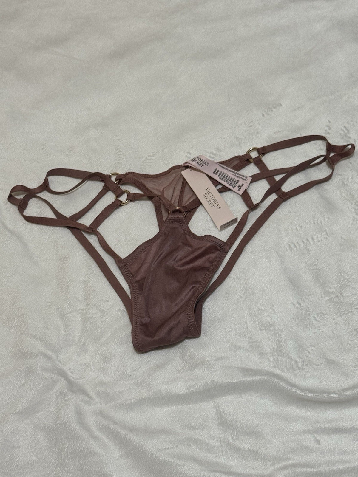 Victoria’s Secret Strappy O-Ring Cheeky Panty NWT Mauve Brown Mesh Mediu