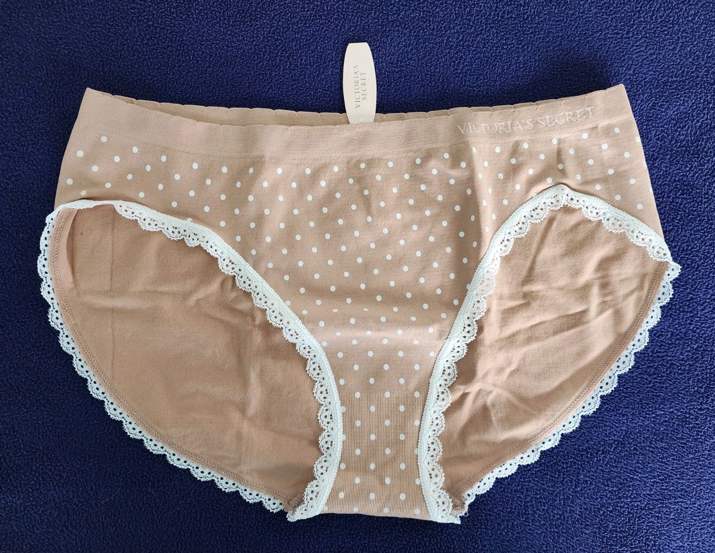 NWT & VINTAGE! Victoria’s Secret High Leg Brief Panty Sz XL Nude Tan/White