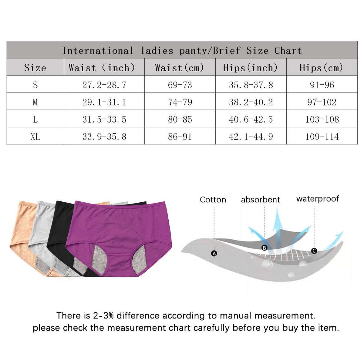 4 Packs Womens Period Cotton Panties Leakproof Menstrual Underwear Briefs Panty