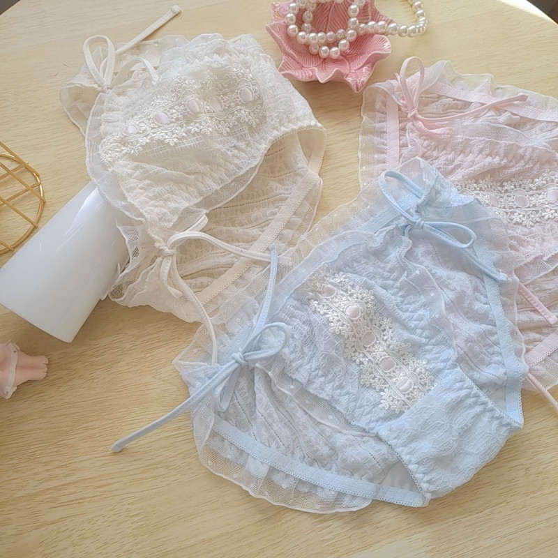 Japanese Women’s Briefs Lace Ruffled Edges Princess Girl Sweet Lace Up Underwear
