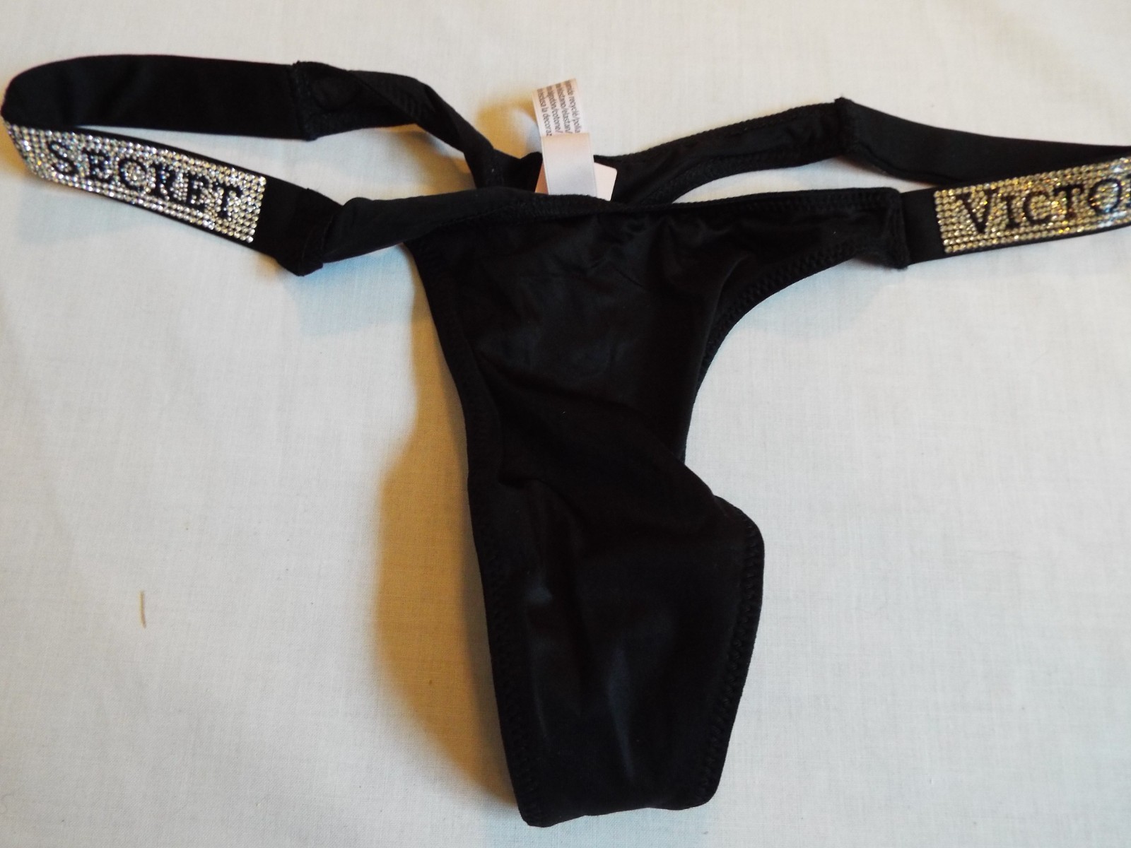 NWT Victoria’s Secret Shine Strap Lace Thong Panty rhinestone Black M